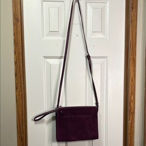 White House Black Market Purple Suede Crossbody Bag with Convertible Wristlet